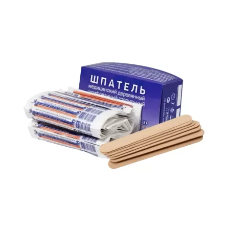 Шпатель деревянный стерильный, размер 14х1,8см, 100 штук