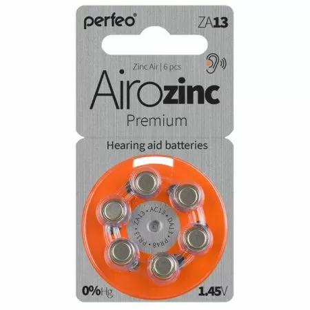 Батарейка для слуховых аппаратов Perfeo ZA13/6BL Airozinc Premium (6 шт, блистер)